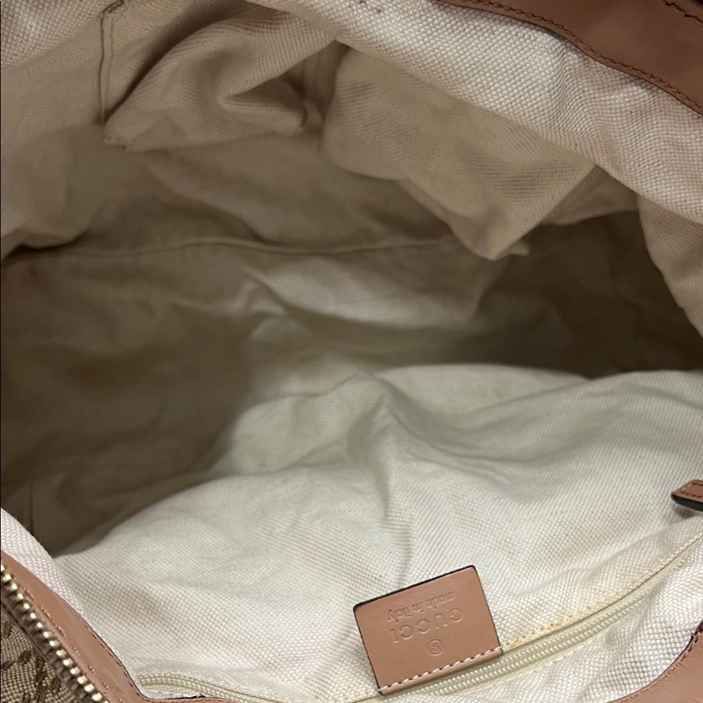 Gucci Beige Canvas Satchel Leather Trim Handbag - Picture 11 of 12